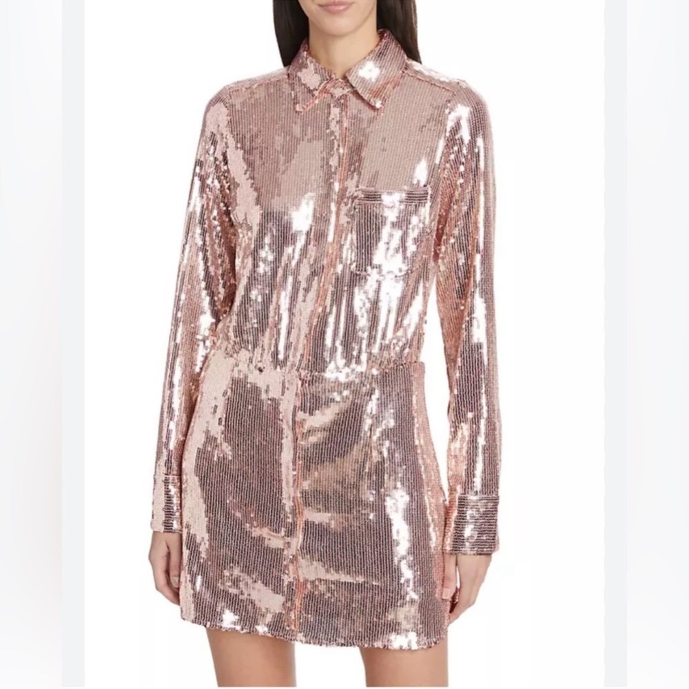 FREE PEOPLE Sequin Gold Long Sleeve Dress